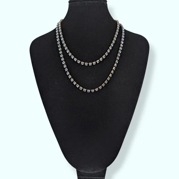 (2/$20) Long Blue Rhinestone Chain Necklace - Picture 3 of 6